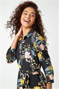 Black Floral Print Midi Shirt Dress, Image 4 of 5