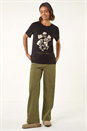 Black Floral Placement Short Sleeve T-Shirt, Image 2 of 5