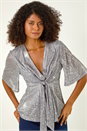 Silver Dusk Sequin Tie Front Top, Image 4 of 5