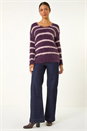 Plum Stripe Fluffy Knit Jumper, Image 2 of 5