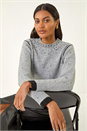 Grey Embellished Knit Jumper, Image 1 of 5