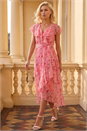Coral Petite Floral Frill Midi Dress, Image 3 of 4