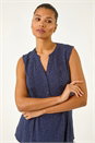 Navy Polka Dot Print Pintuck Vest, Image 1 of 5