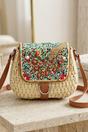 Beige Woven Beaded Flap Crossbody Bag - Wyaba, Image 1 of 3