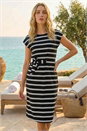 Black Stripe Tie Side Stretch Midi Dress, Image 2 of 4