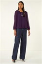 Purple Pleated Chiffon Necklace Top, Image 2 of 5