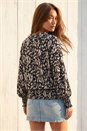 Beige Abstract Print Shirred Hem Top, Image 3 of 4