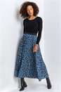 Blue Animal Print Pleated Maxi Skirt, Image 1 of 4