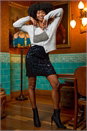 Midnight Blue Sequin Embellished Velour Stretch Skirt, Image 6 of 7