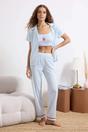 Blue 3-Piece Gingham Cherry Embroidered Cotton Pyjama Set, Image 1 of 4