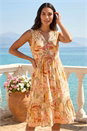 Peach Leaf Print Lace Detail Smock Dress, Image 1 of 4