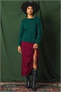 Burgundy Ditsy Floral Print Stretch Midi Skirt, Image 6 of 7