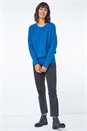 Teal Ribbed Geometric Print Batwing Jumper, Image 4 of 5