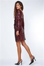 Burgundy Ruched Waist Sequin Dress, Image 2 of 5