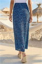 Blue Ditsy Floral Elastic Waist A Line Midi Skirt, Image 4 of 4