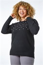 Black Curve Diamante Embellished Jumper, Image 2 of 5