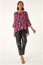 Wine Metallic Abstract Pleated Top, Image 2 of 5
