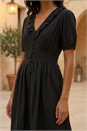 Black Textured Frill Midi Dress, Image 3 of 3