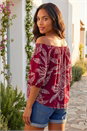 Red Floral Puff Print Bardot Top, Image 3 of 4