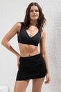 Black WOVCOR Black Ruched Draped High Waist Skirt Style Bikini Bottom with Shaping Fit, Image 1 of 4