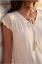 Cream  Satin Crochet Tie Front Tunic Top, Image 4 of 4