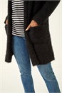 Black Fluffy Hooded Cardigan, Image 5 of 5