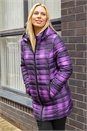 Purple Check Print Quilted Puffer Coat, Image 3 of 4