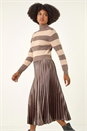 Tan Stripe Knit Pleated Dress, Image 4 of 5