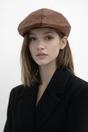 Brown SVNX Brown Flat Cap in Brown PU, Image 1 of 3