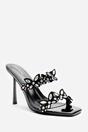 Black Dazira Cut Out Flower Trim Heeled Mules, Image 3 of 6