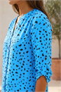 Blue Spot Print V-Neck Button Up Blouse, Image 4 of 4