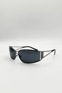 Black Retangle Wrap Around Metal Sunglasses In Gun Metal, Image 3 of 5