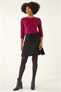 Black Elastic Waist Stretch A Line Skater Skirt, Image 3 of 5