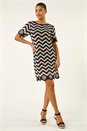 Black Zig Zag Crochet Shift Dress, Image 1 of 4