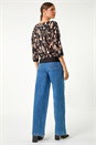 Black Abstract Banded Hem Stretch Top, Image 3 of 5