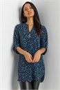 Blue Abstract Print 3/4 Sleeve Longline Top, Image 1 of 5