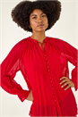 Red Tie V-Neck Pleated Blouse, Image 4 of 5