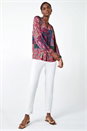 Red Patchwork Print V-Neck Stretch Jersey Shirt, Image 2 of 5