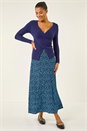 Mid Navy Linear Spot Stretch Midi Skirt, Image 1 of 5