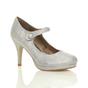 Silver AJVANI Silver High Heel Mary Jane Court Shoes, Image 1 of 6