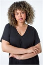 Black Curve Plain Pleat Front Tunic Stretch Top, Image 4 of 5