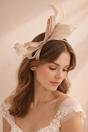 Beige Bow Shaped Fascinator with Sinamay Curls & Feathers, Image 1 of 1
