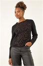 Black Glitter Embossed Knit Top, Image 4 of 5