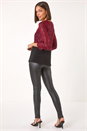 Red Sequin Bodice V-Neck Stretch Top, Image 3 of 5