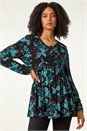 Blue Floral Print Ladder Trim Top, Image 4 of 5