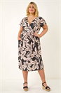 Black Curve Floral Stretch Wrap Dress, Image 2 of 5