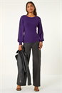 Purple Chiffon Sleeve Knit Jumper, Image 2 of 5