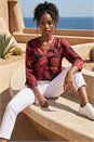 Red Floral V-Neck Stretch Top, Image 2 of 3