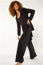 Black Velvet Stud Detail Wide Leg Stretch Trouser, Image 1 of 5