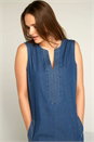 Denim V-Neck Shift Dress, Image 2 of 4